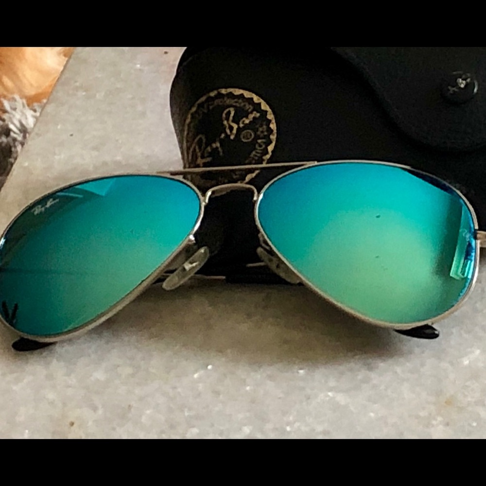 Ray Ban green mirrored Aviators
